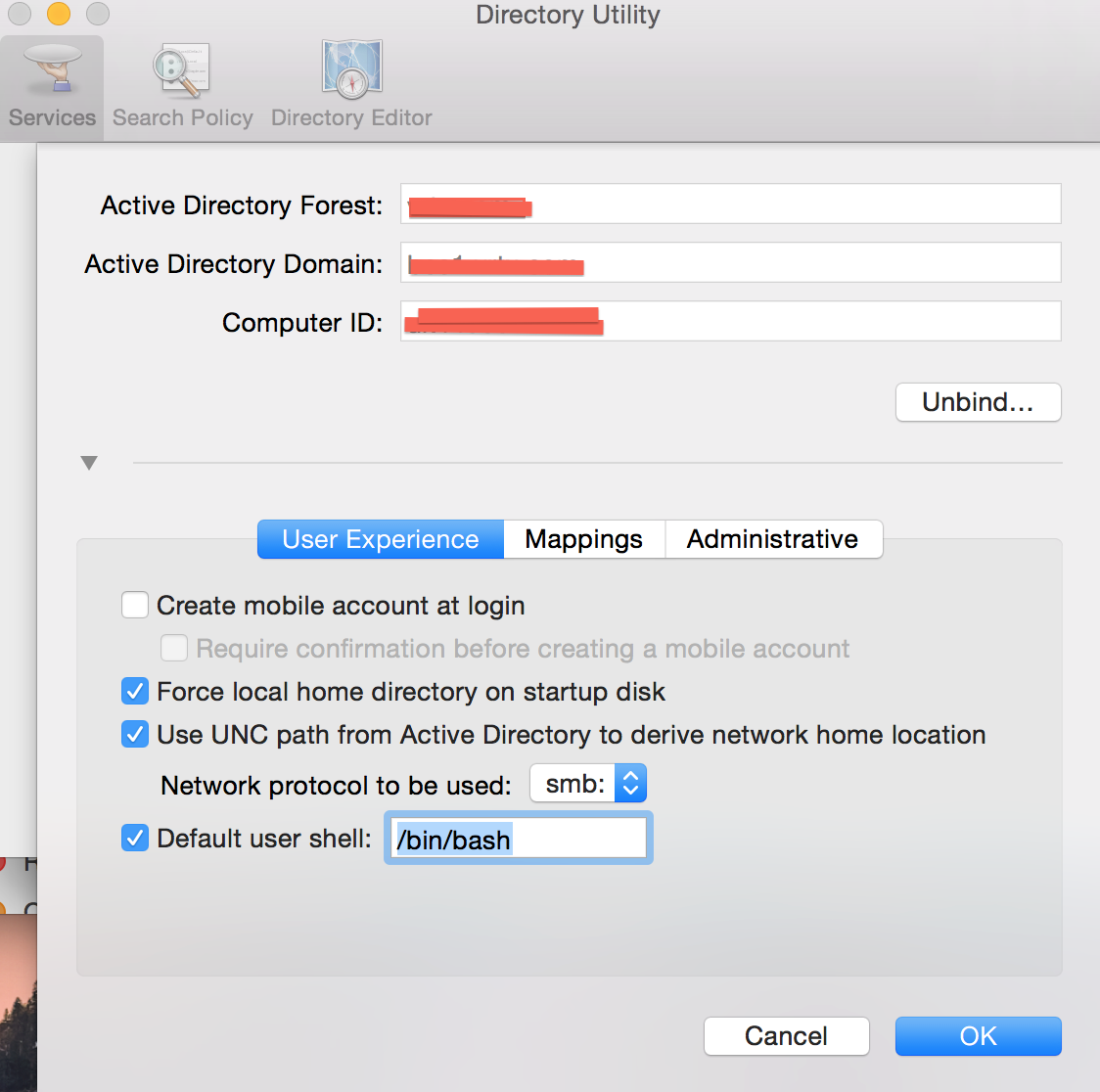 unbind mac os x from domain