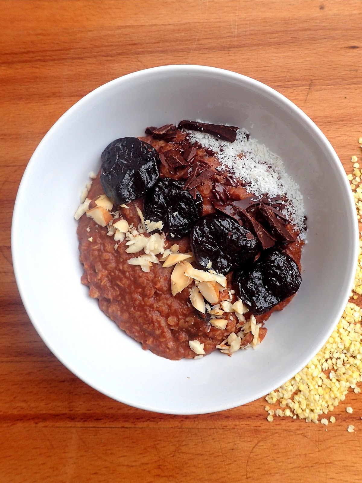 HEALTHY YORKSHIRE Chocolate millet flakes porridge, idea for breakfast.