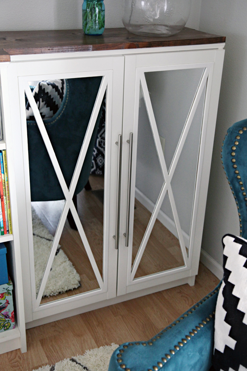 Bookcase Diy Mirrored Doors, Adding Doors To Ikea Bookcase