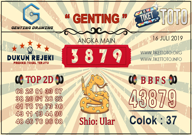 Prediksi Togel GENTING DRAWING TIKETTOTO 16 JULI 2019