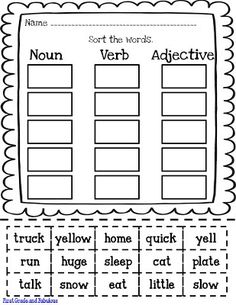 grade 1: Sample worksheets on nouns , verbs and adjectives