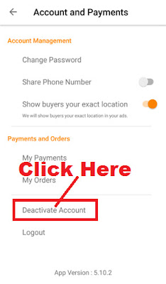 deactivate account in olx