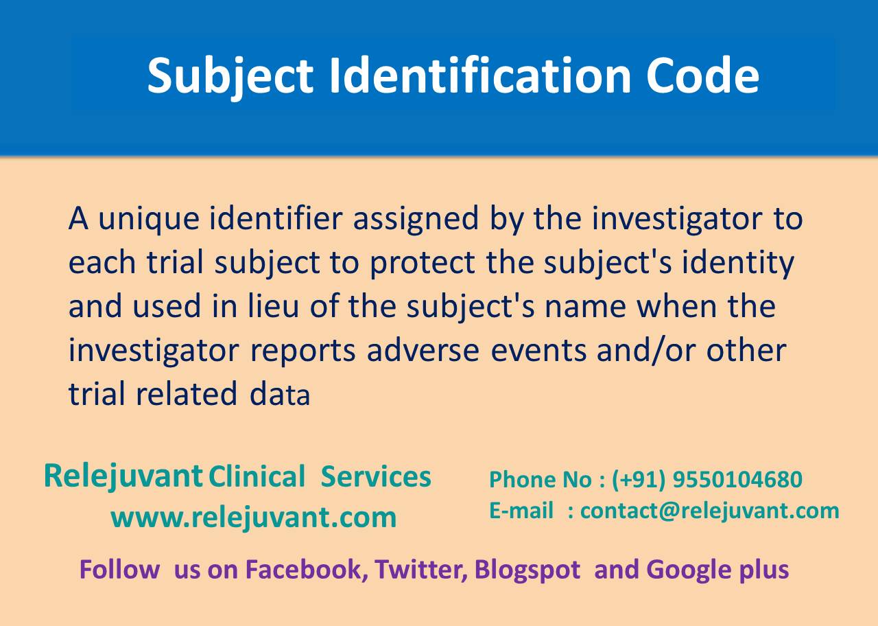 Definition of Subject Identification code Relejuvant Clinical Services