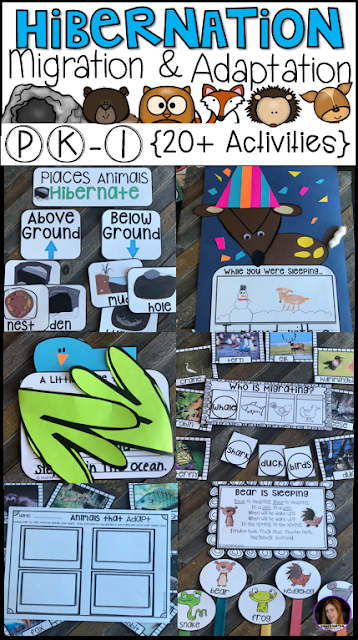 Hibernation, Migration and Adaptation Literacy Activities (PK-1) has all of the hands on writing and literacy centers and activities you will need for your unit.