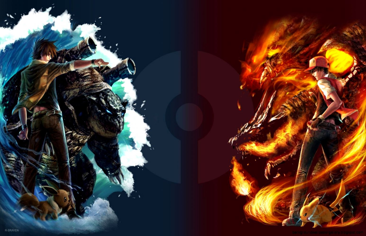 Dreamy Fantasy Anime Charizard vs Blastoise Artwork Wallpaper