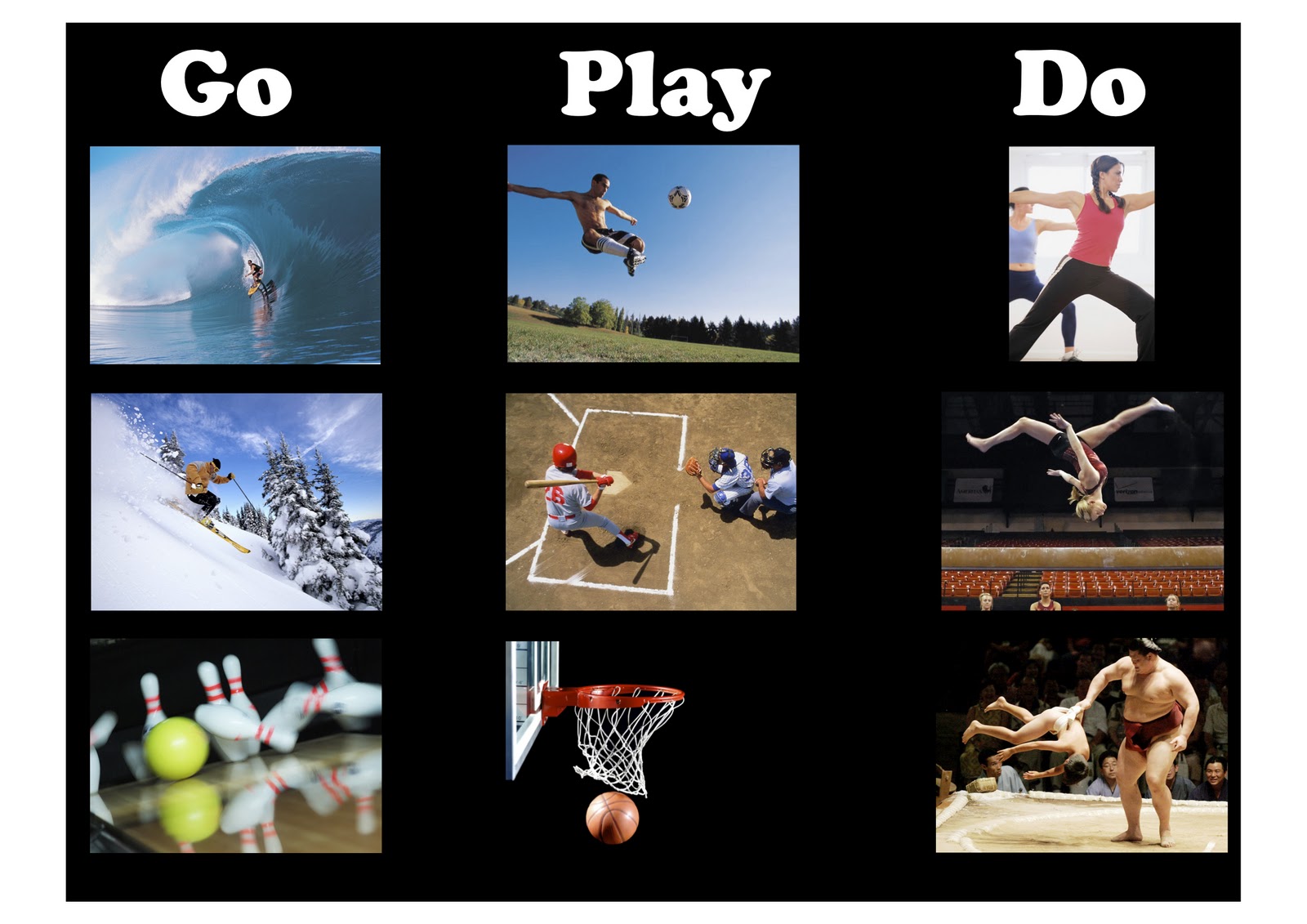 I could do sports. Спорт do go Play. Виды спорта с do. Do или go с видами спорта. Глаголы с do Play go.