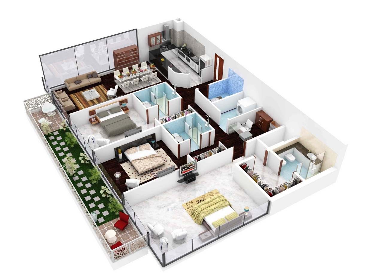 Three Bedroom insight of 3 bedroom 3d floor plans in your house or apartment design Three Bedroom insight of 3 bedroom 3d floor plans in your house or apartment design