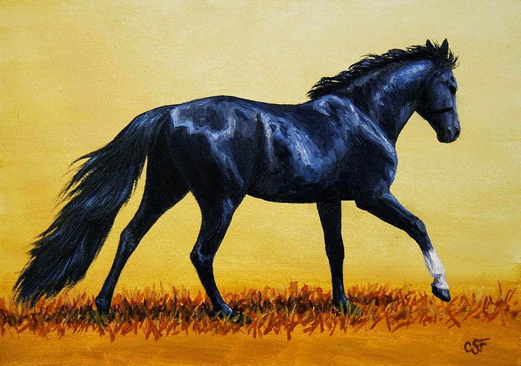 В каком произведении был конь. Лошади в живописи. Черный конь картина. Картина черная лошадь.