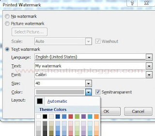 Customize  Text Watermark in Microsoft Word 2007