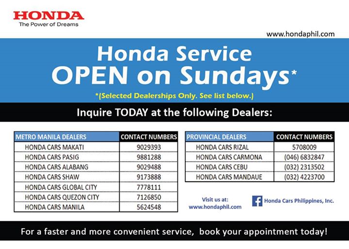 Honda Service Open on Sundays