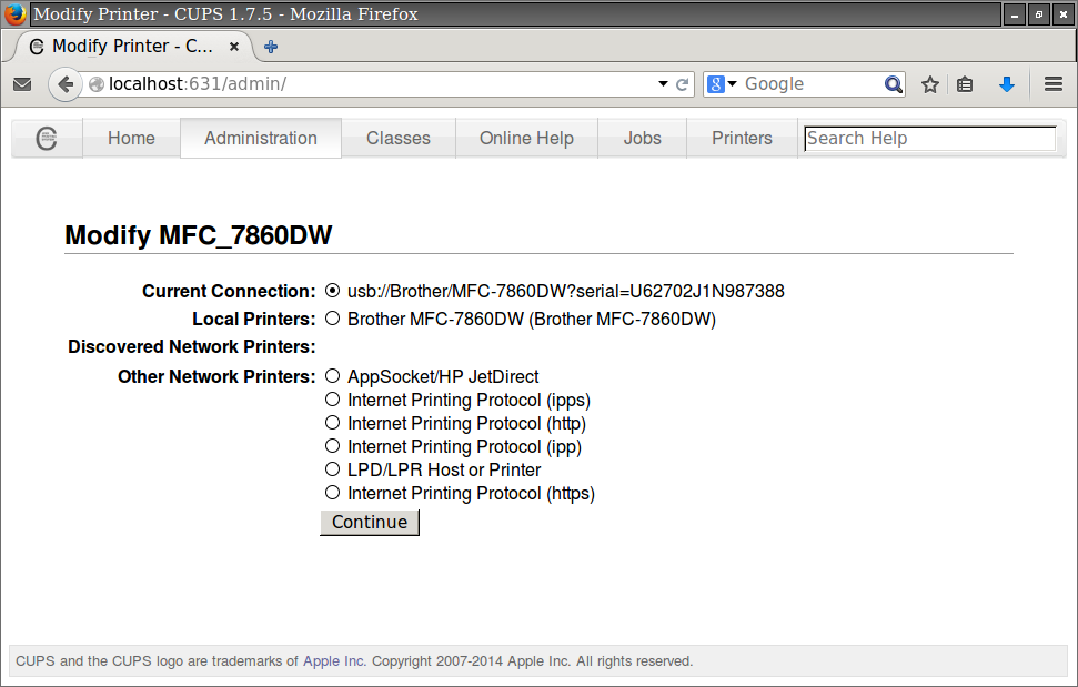 arch linux brother printer