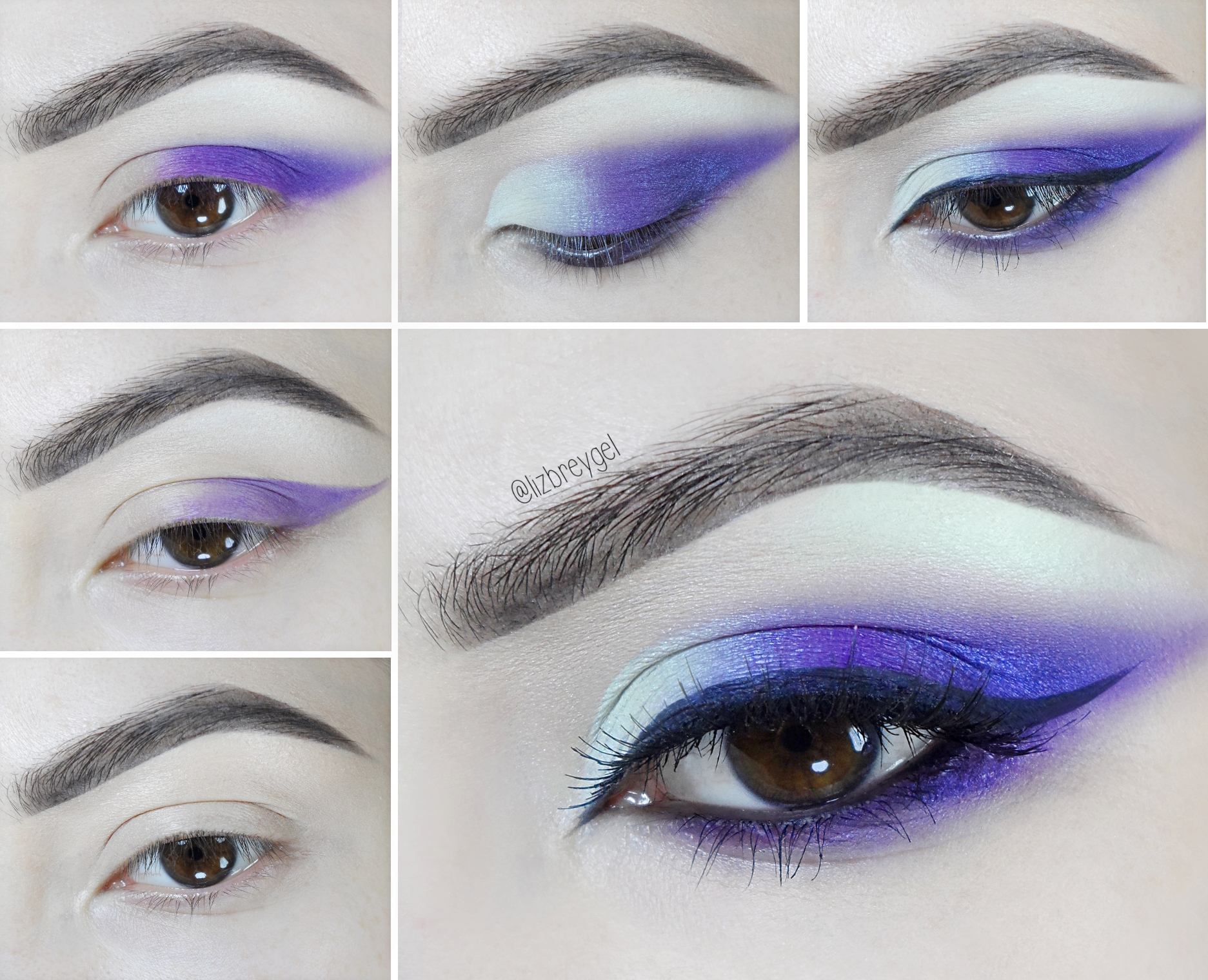 a step-by-step pictorial that shows how to do purple smokey eye look