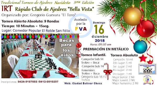 IRT RÁPIDO NAVIDAD CLUB DE AJEDREZ BELLA VISTA 2018 / 9NA EDICIÓN. IRT RÁPIDO NAVIDAD CLUB DE AJEDREZ BELLA VISTA 2018 / 9NA EDICIÓN.