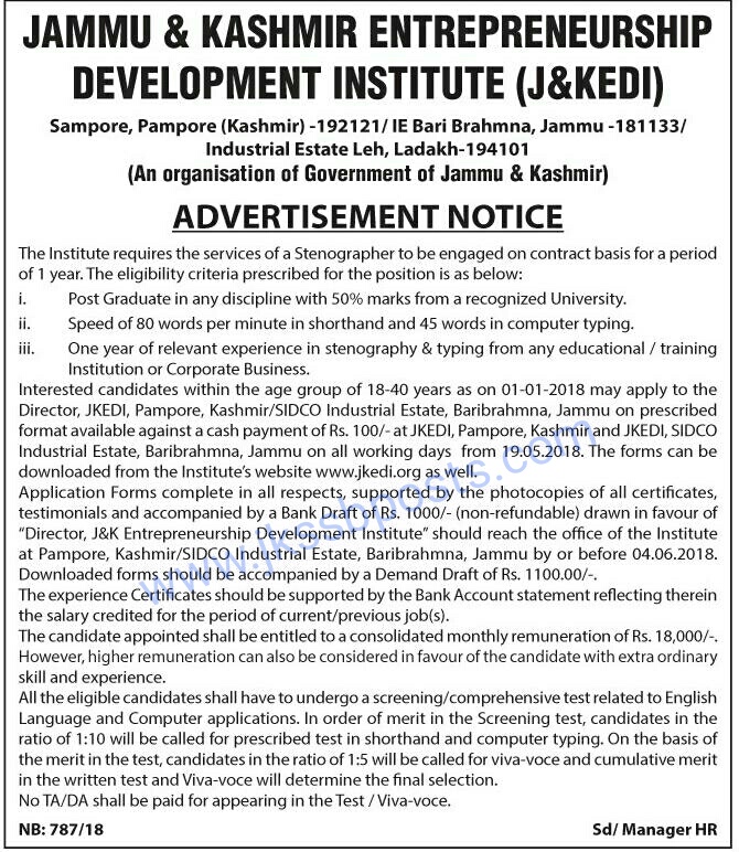 Few jobs in J&K this week Jobs in J&K Government Jobs Jobs in