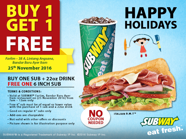 Subway Malaysia Buy 1 Free 1 Promotion