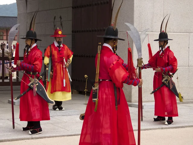 Changing of the guard at Gyeongbokgung Palace in Seoul South Korea