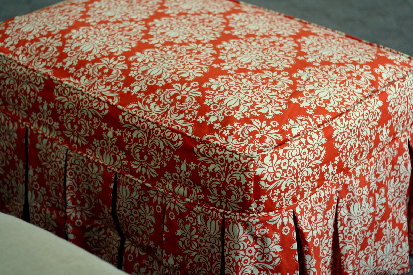 Custom Slipcovers by Shelley Orange Damask Ottoman