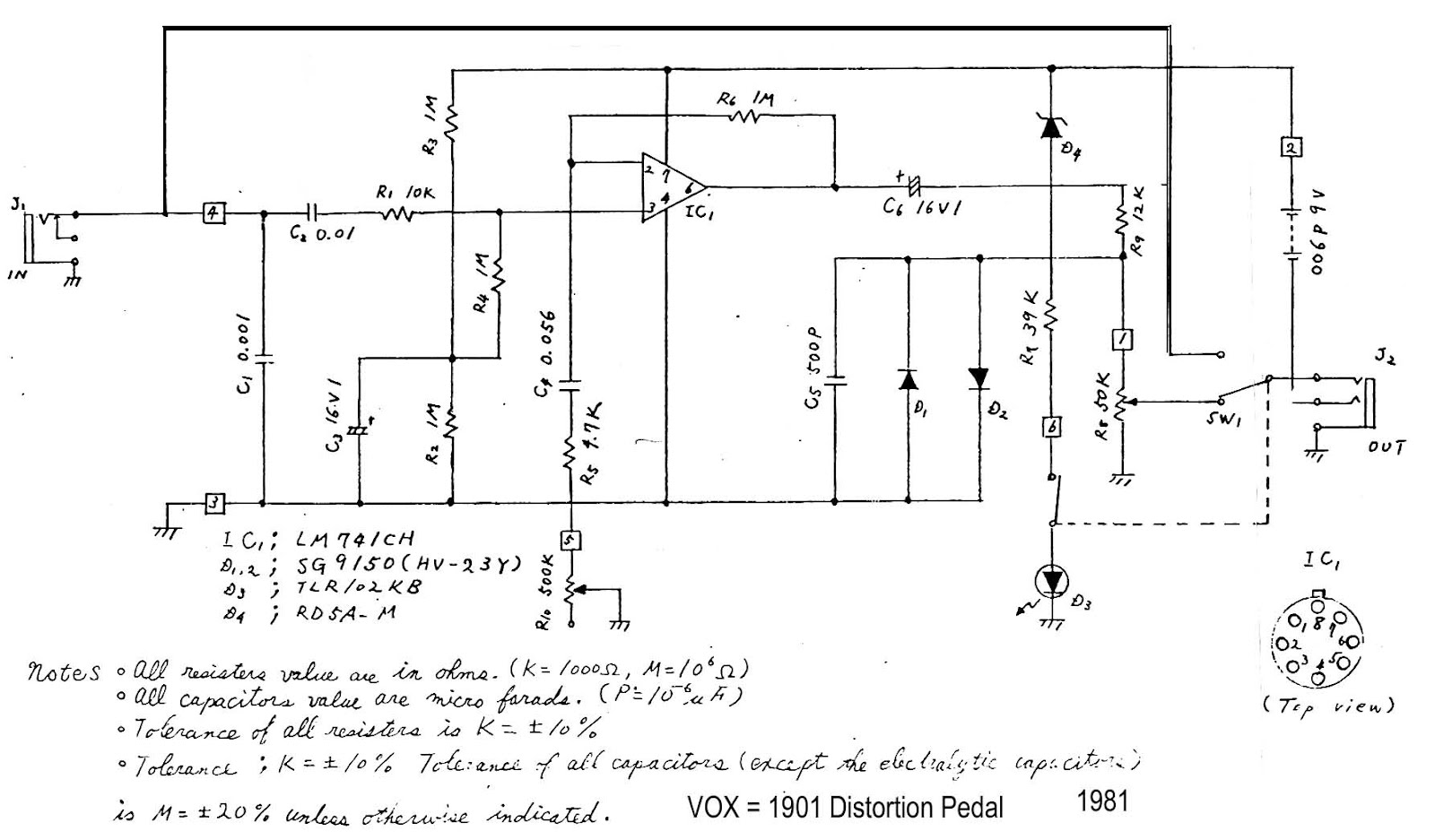 Vox Distortion Booster Schematic