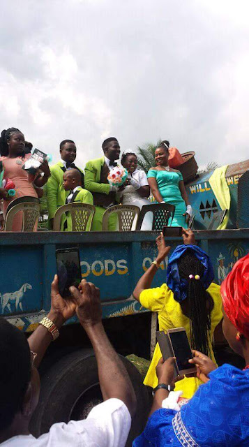 Photos: Couple ride tipper truck to their wedding venue in Umudike, Abia State