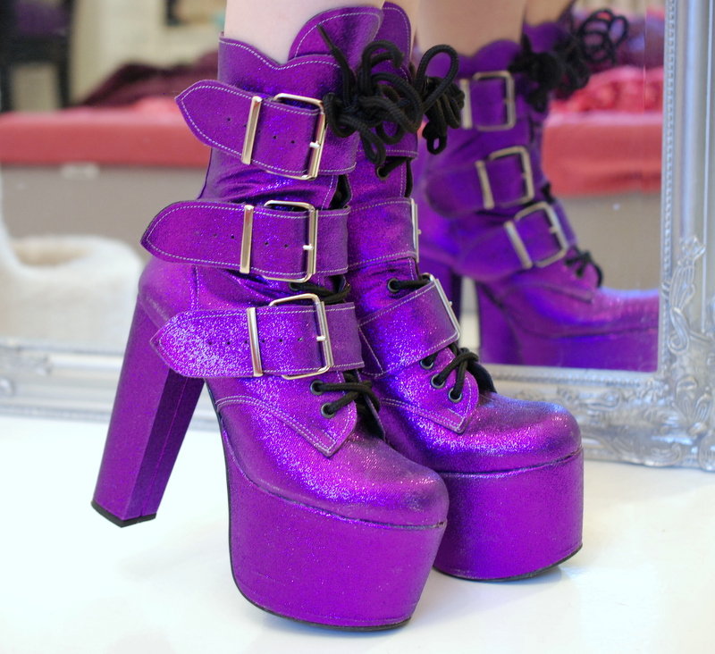 Bones And Lilies: Purple Glitter Boots