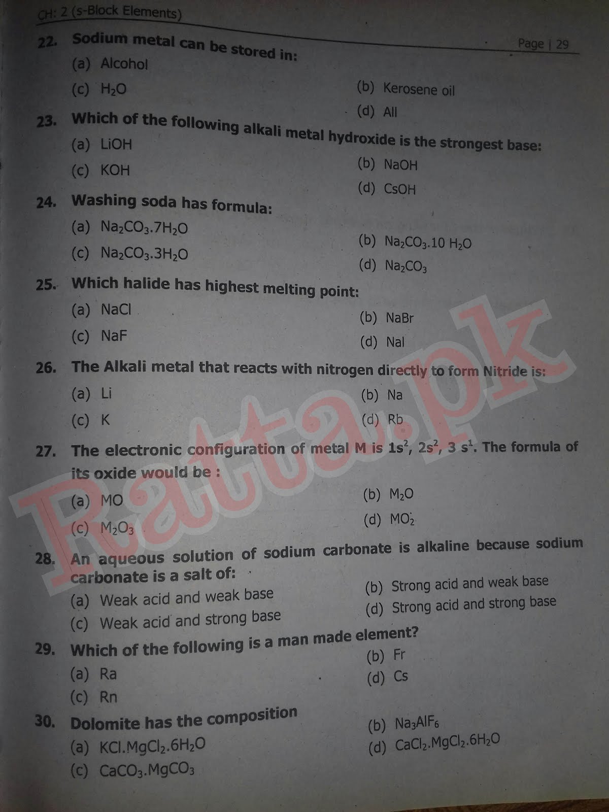 FSc 2nd Year Chemistry Chapter 2 mcqs