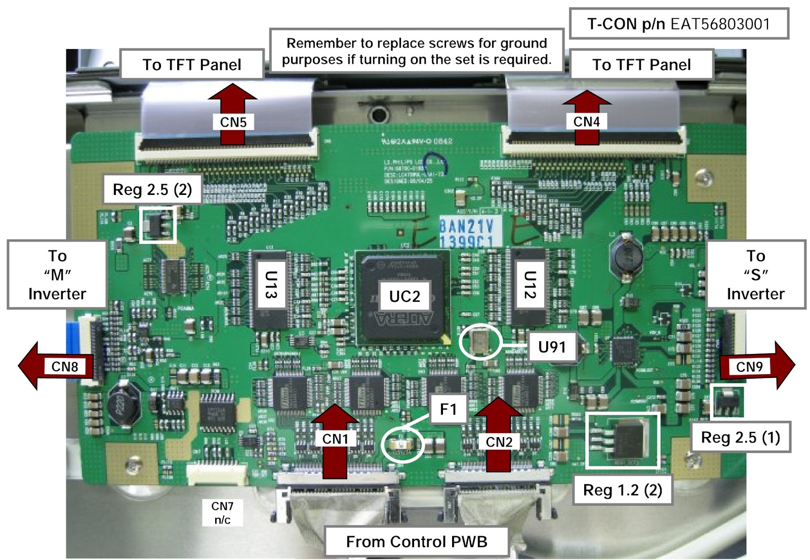 Electro help LG 47LG90 LED LCD TV T'CON BOARD VOLTAGE CHECK FUSE