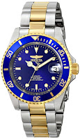 Invicta 89280B Pro Diver 2-tone Automatic Watch, with electric blue dial, luminous hands and markers, magnified date window, unidirectional rotating bezel