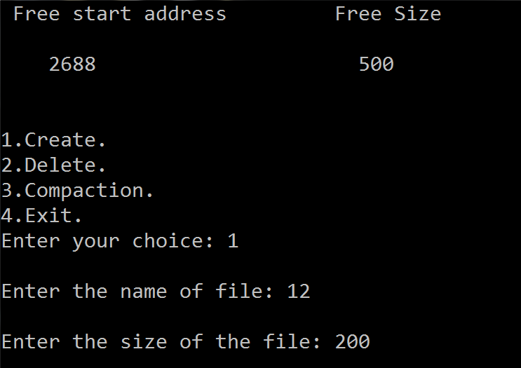 C code for Contiguous File Allocation using Compaction algorithm