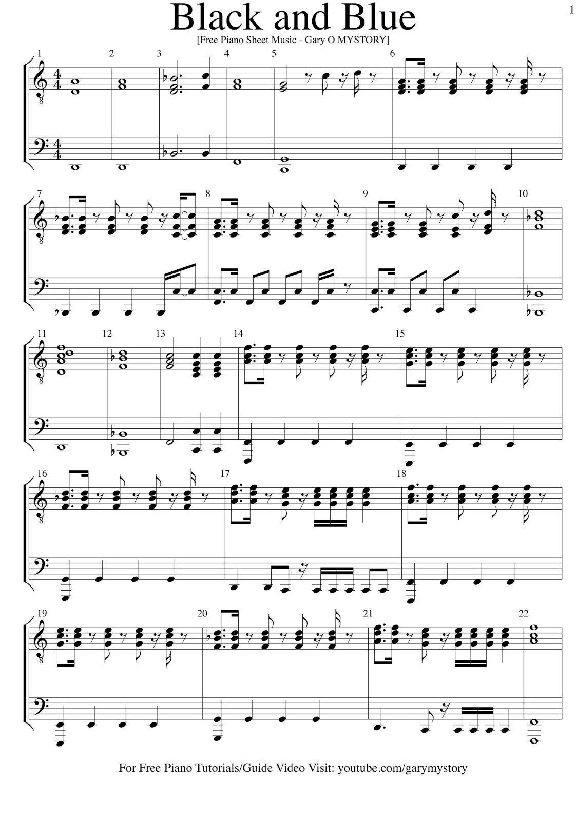 Sia Black And Blue FREE PIANO SHEET MUSIC (Easy Piano Tutorial Video