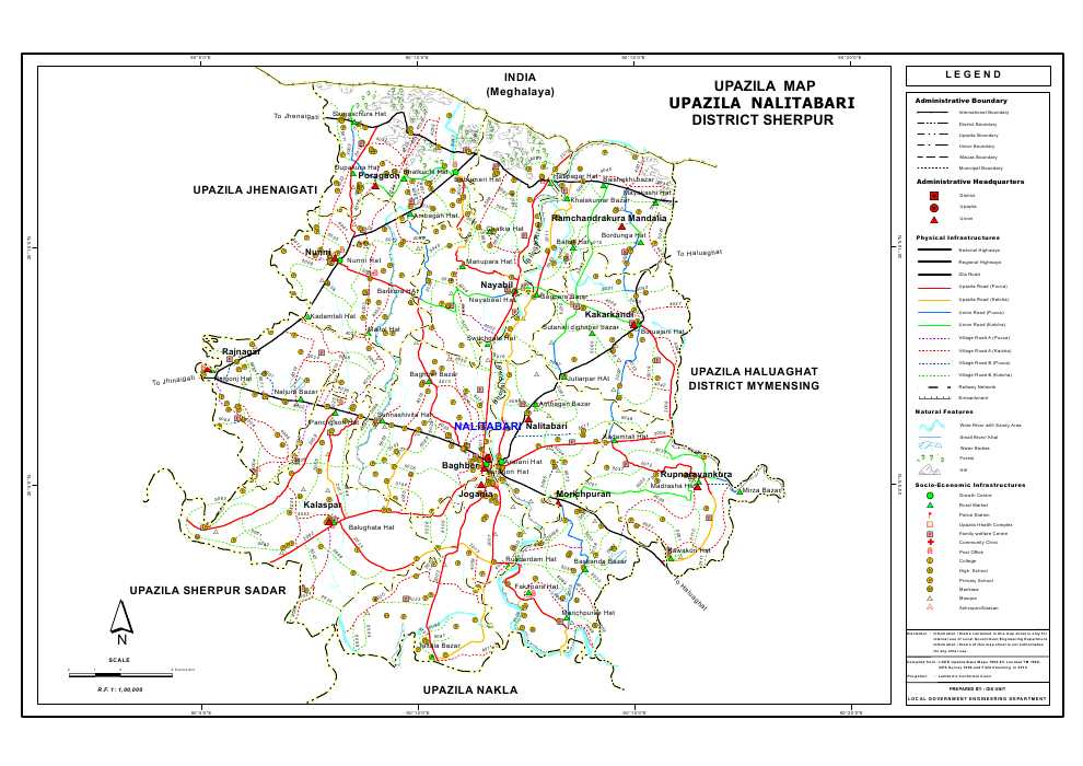Nalitabari Upazila Road Map Sherpur District Bangladesh
