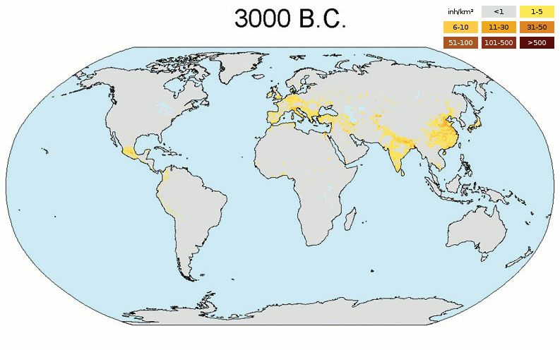 World population density (3000 BC - 2000 AD)