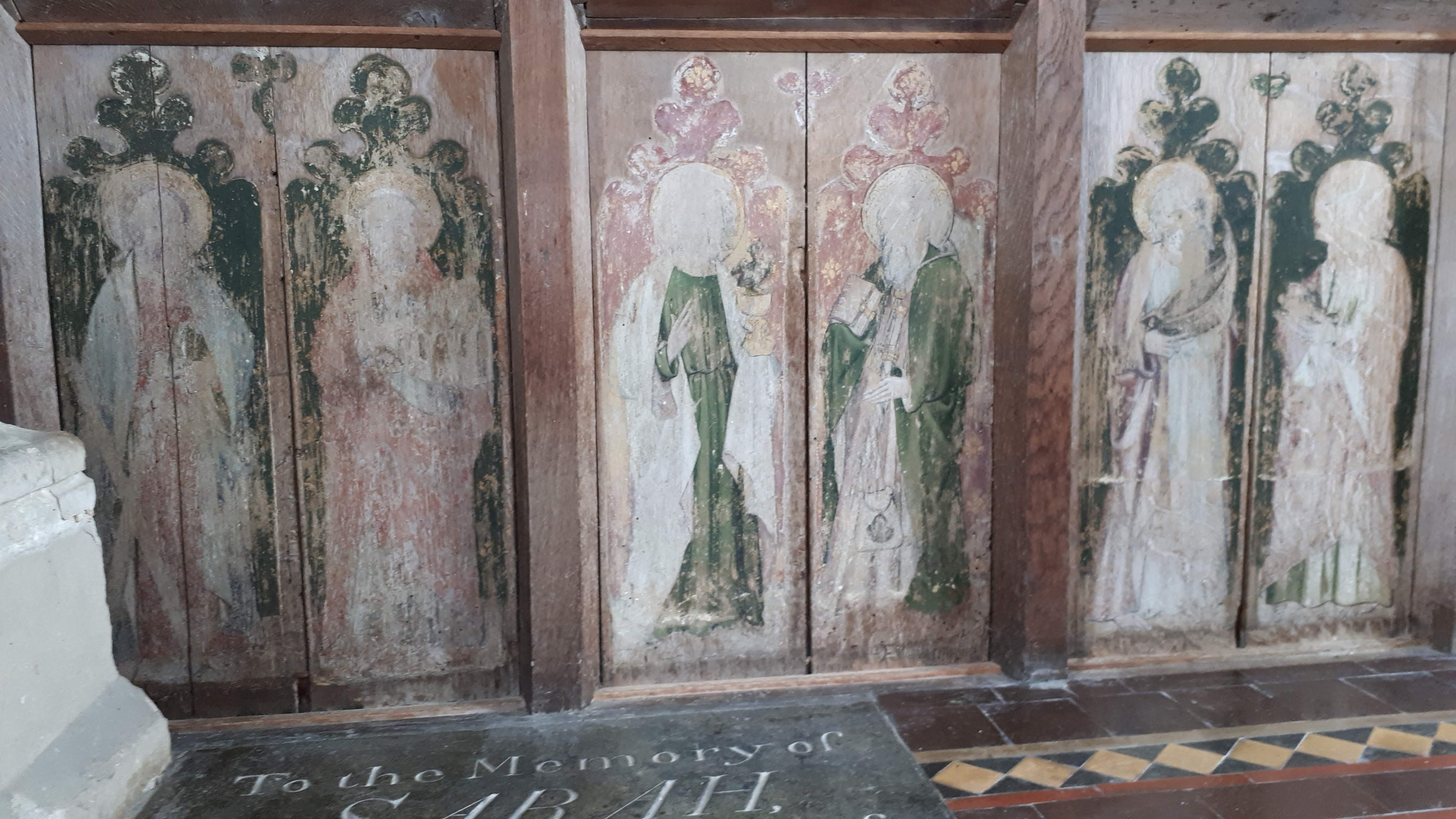 15th century rood screen icons in the church of St Michael, Swanton Abbott