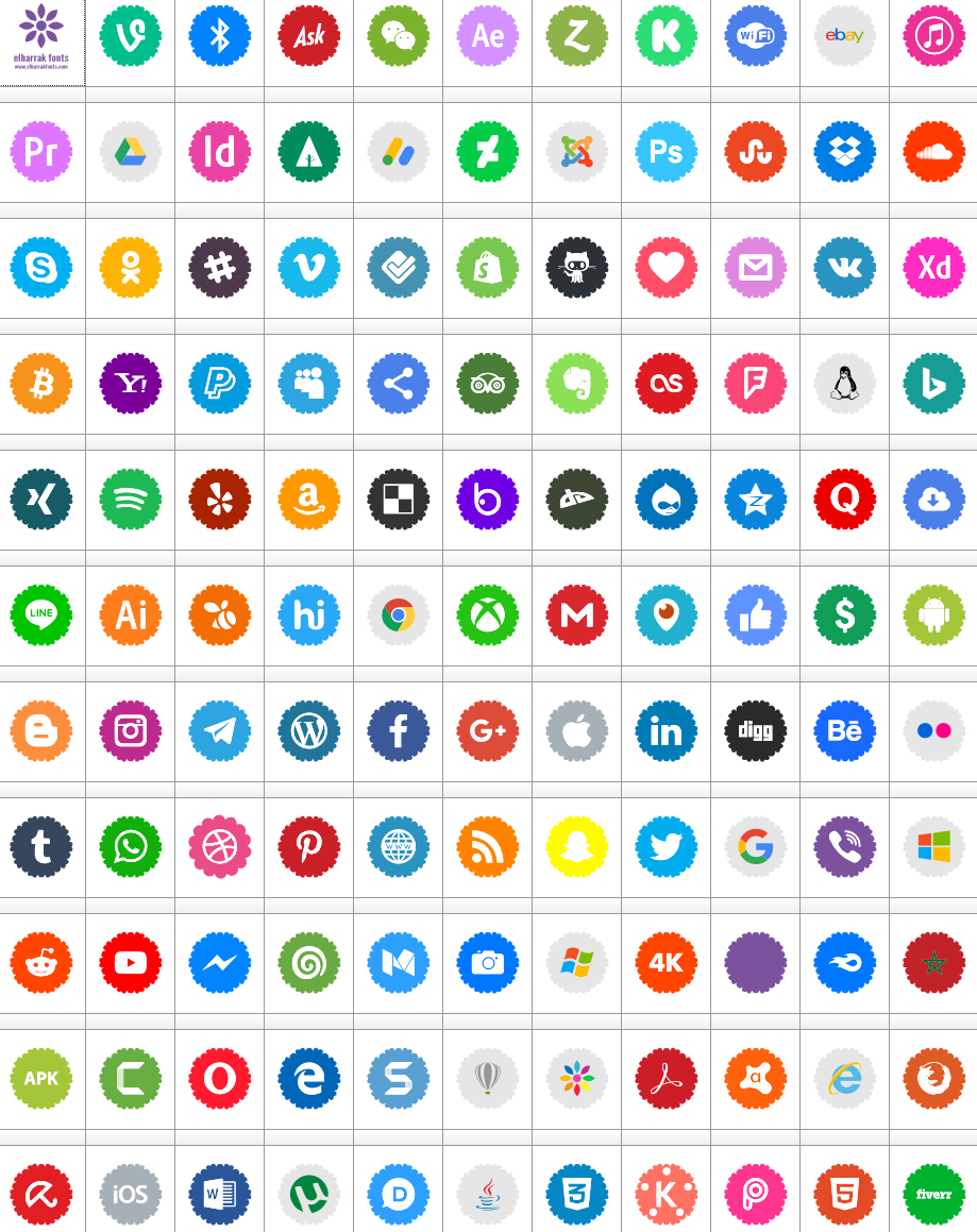 Download Font Social Icons Pro 2019 Color font ttf otf 120 logos elharrak fonts