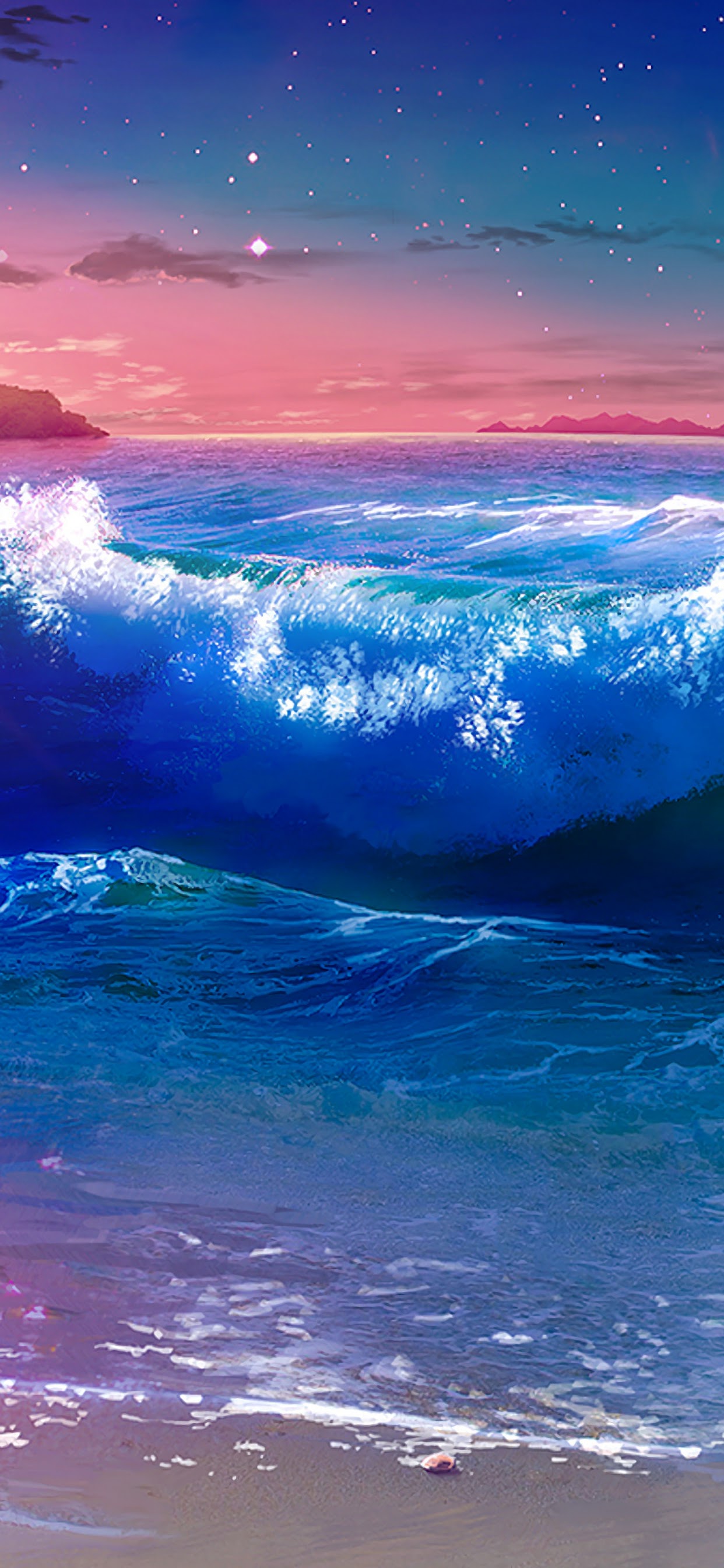 Beach Waves Sunrise Anime 4K Wallpaper iPhone HD Phone #4810f