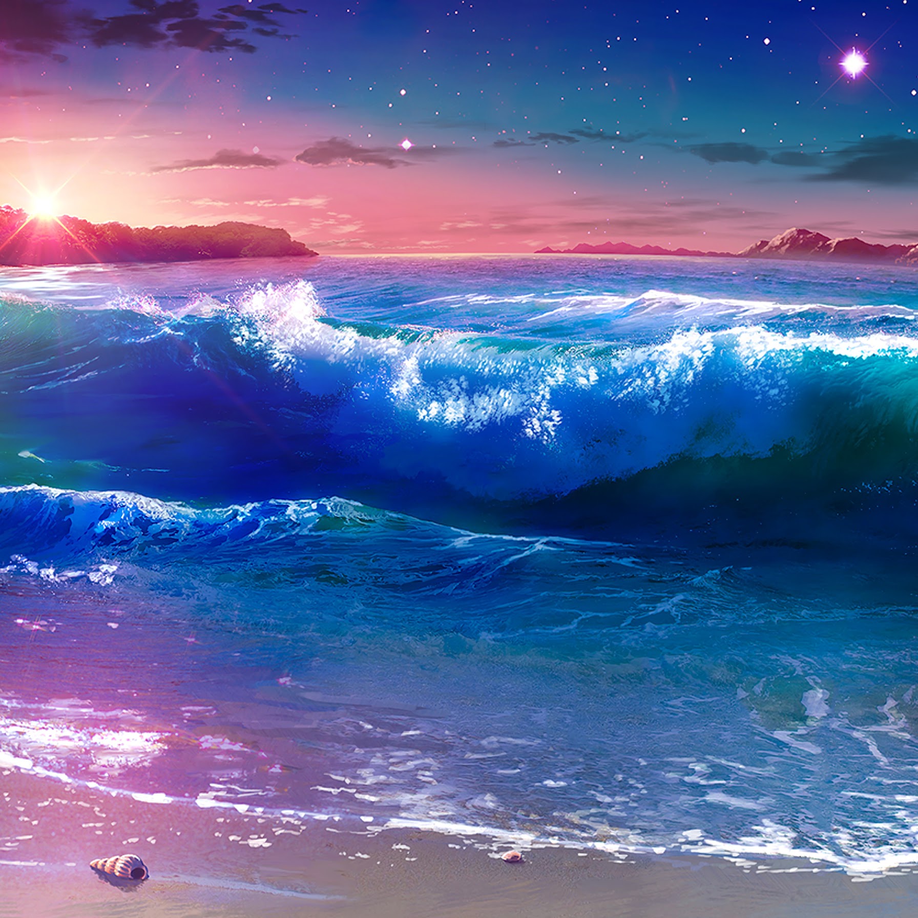 Beach, Waves, Sunset, Scenery, Anime, 4K, 121 Wallpaper PC Desktop