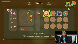 screenshot of the inventory with another screen showing Eiji Aonuma in the bottom right corner