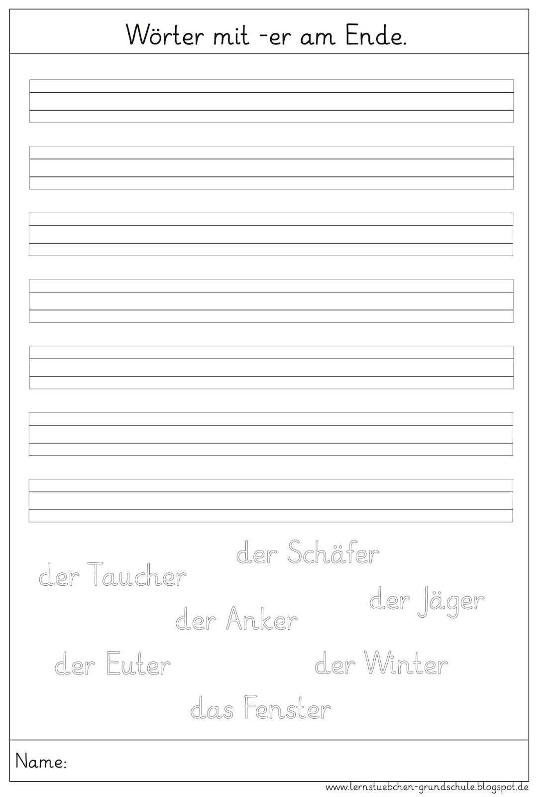 Lernstübchen Wörter mit er am Ende Lernstübchen Wörter mit er am Ende