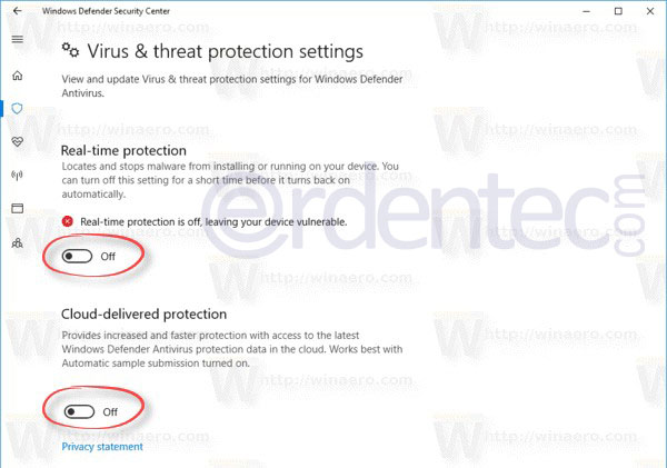 Disabling Windows Defender on Windows 10