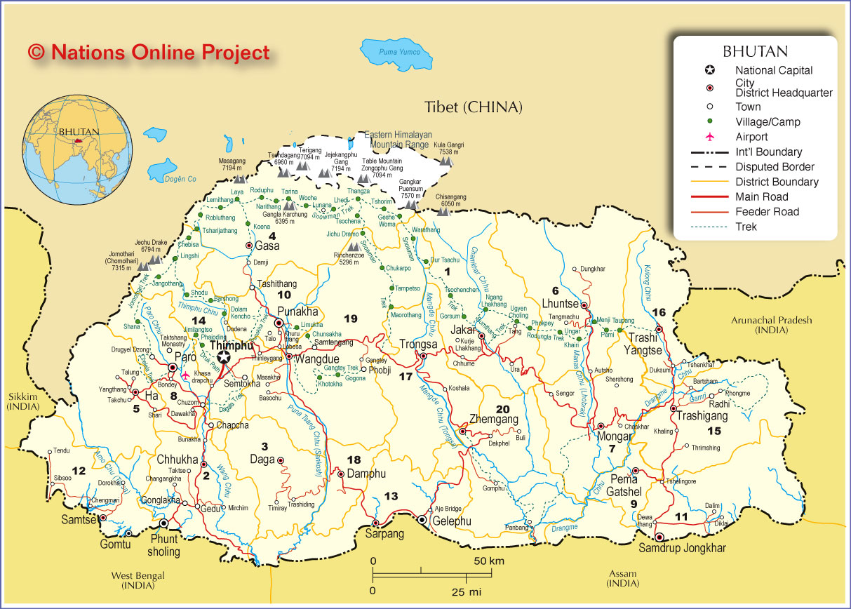 BHUTAN - GEOGRAPHICAL MAPS OF BHUTAN