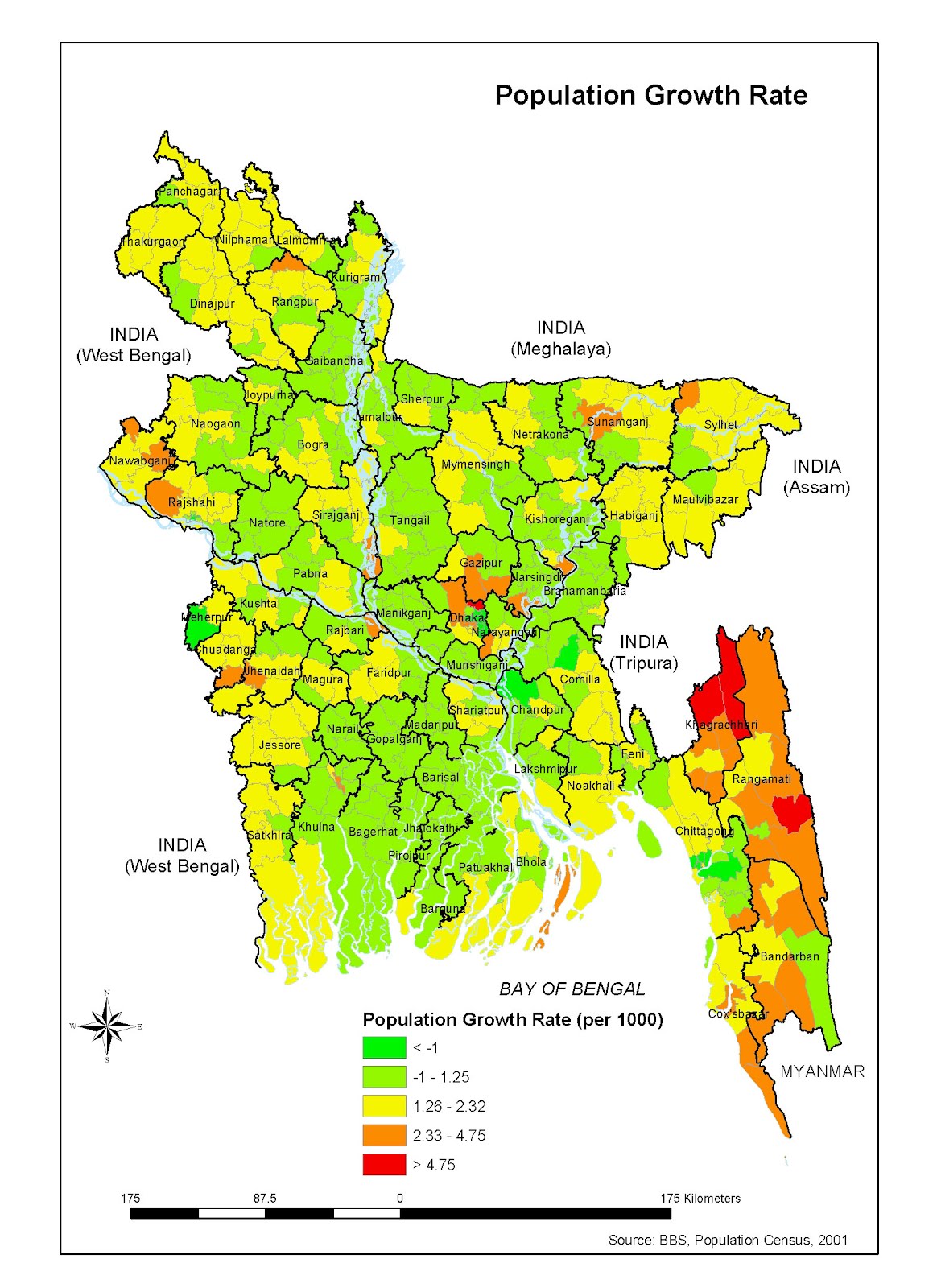 Maps of Bangladesh Population Growth Ratio Bangladesh