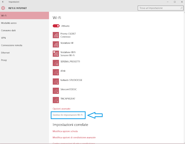 impostazioni reti salvate windows 10 memorizzate da rimuovere