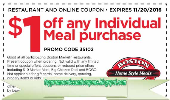 Free Promo Codes And Coupons 2021 Boston Market Coupons