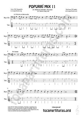 Tablatura y Partitura de Bajo Eléctrico (4 cuerdas) Mix 11 Tablature Sheet Music for Electric Bass Music Score Tabs