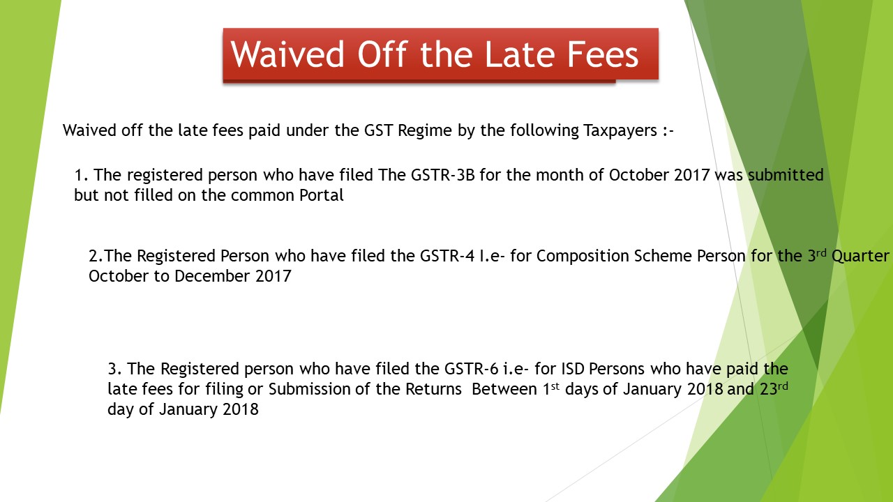 Waive Off late fees notification in the GST Resime