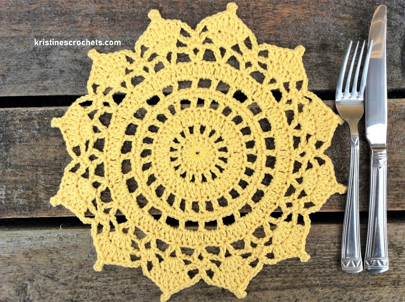 KristinesCrochets Crochet Sunshine Doily Placemat Free Pattern