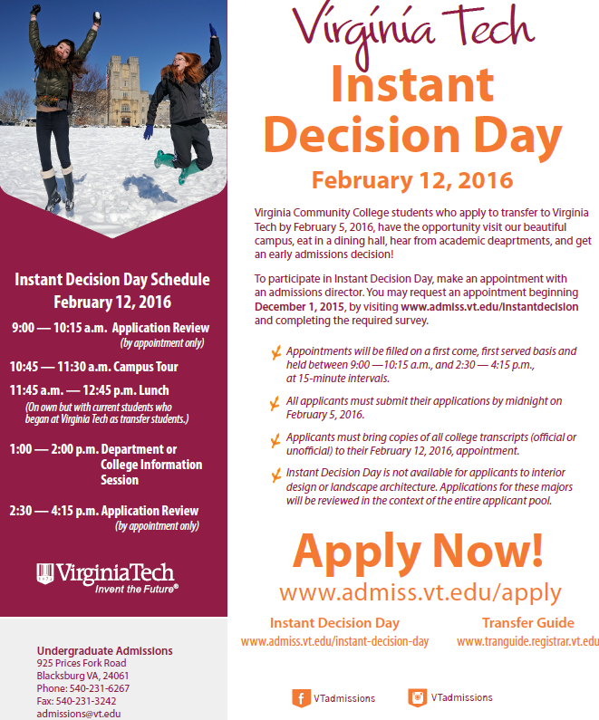 CVCC Counseling Department Virginia Tech Instant Decision Day