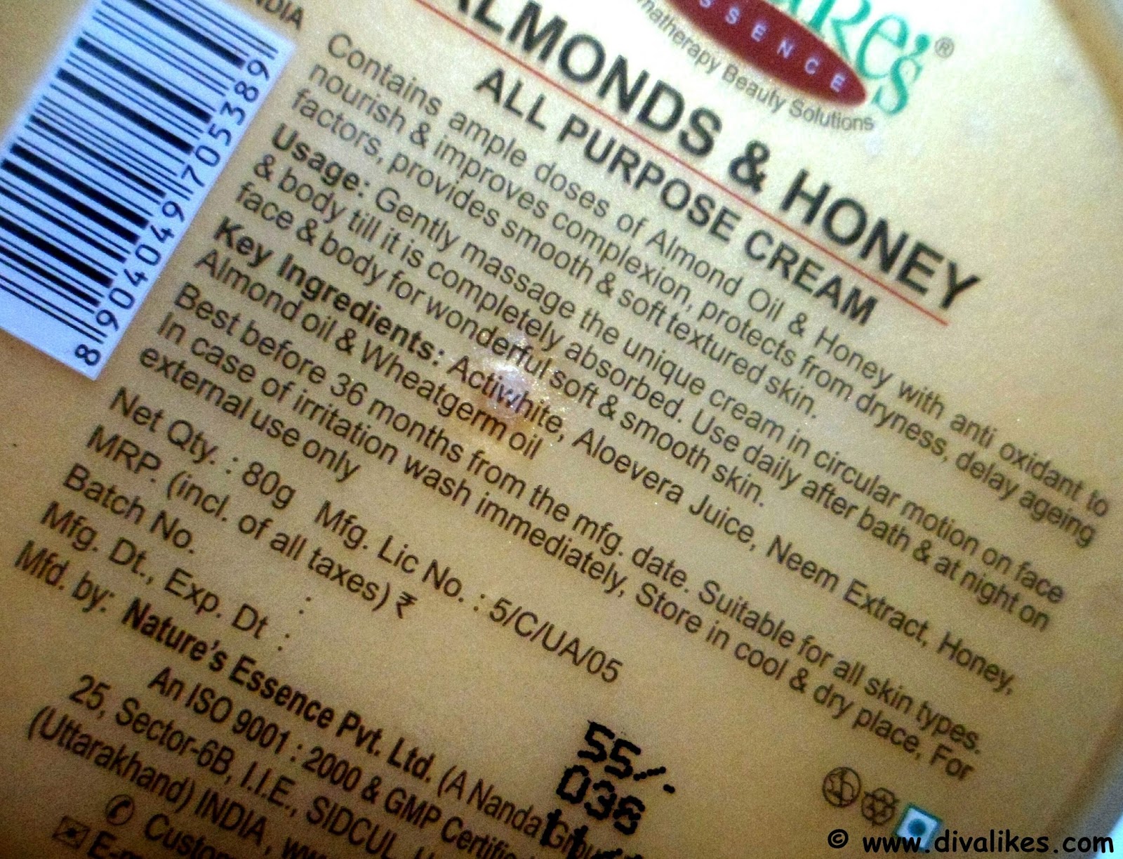 Nature's Essence Almonds & Honey All Purpose Cream Review Diva Likes