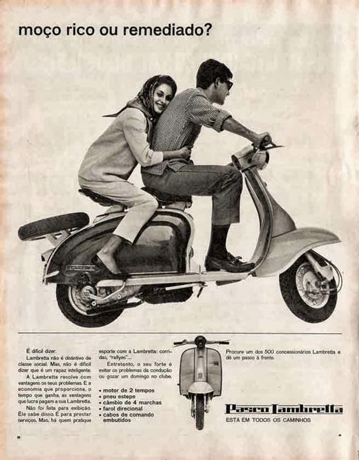 Propaganda da Lambretta nos anos 50. Foco para os jovens.