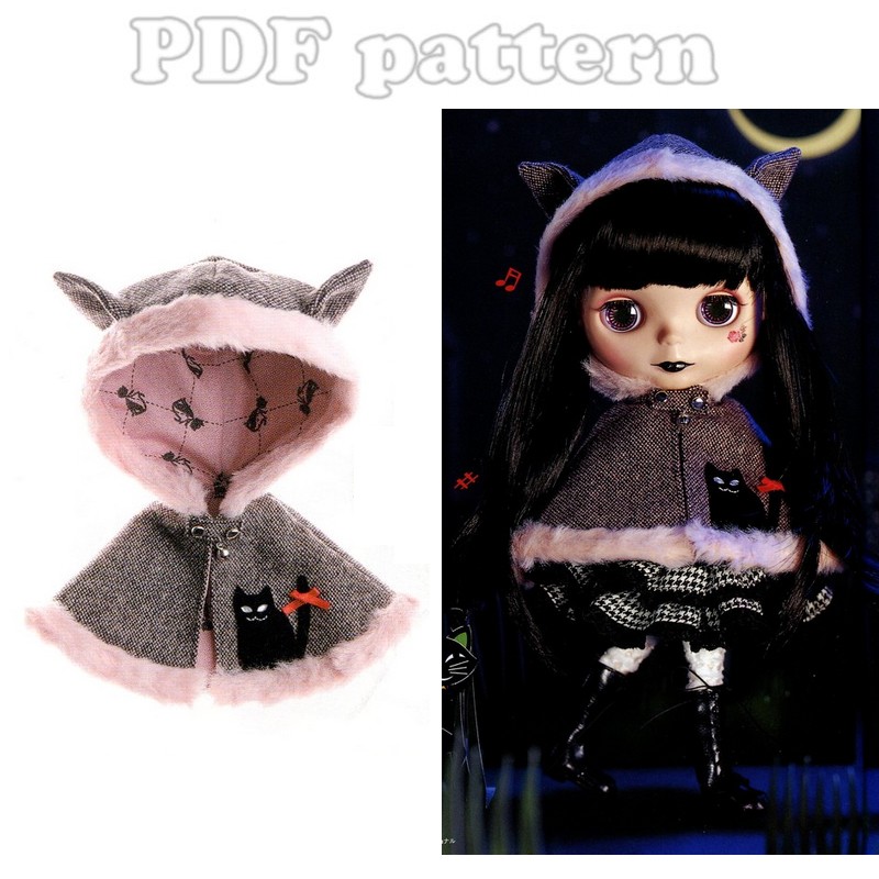 Blythe Cat Ears Hoodie Cape Sewing Pattern PDF CraftyLine epattern shop