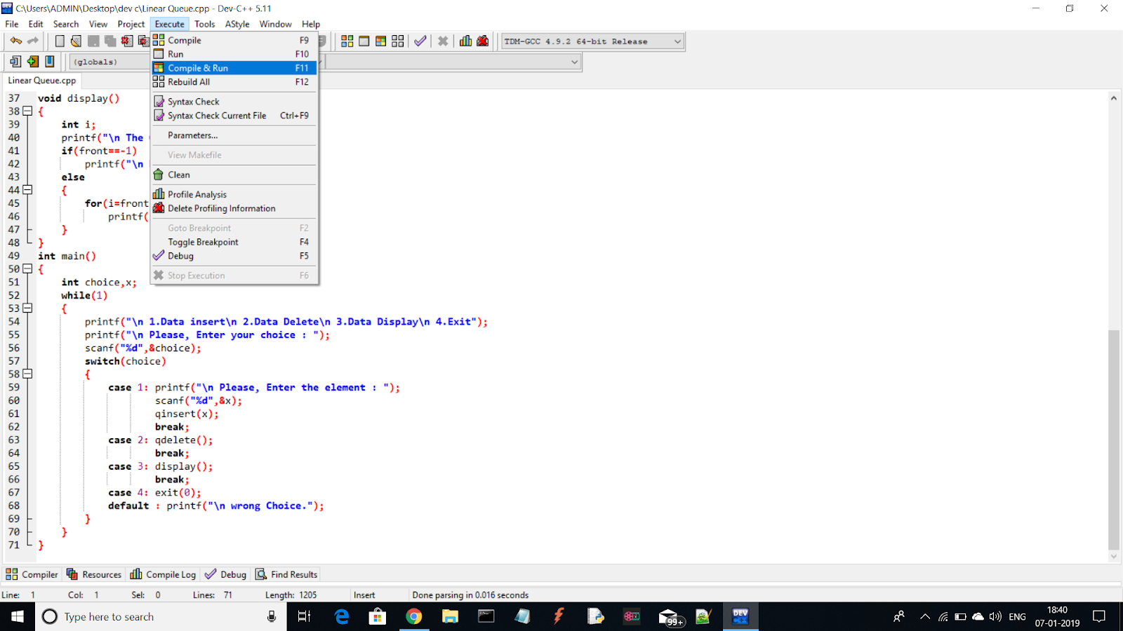 Linear Queue Program in C-Language